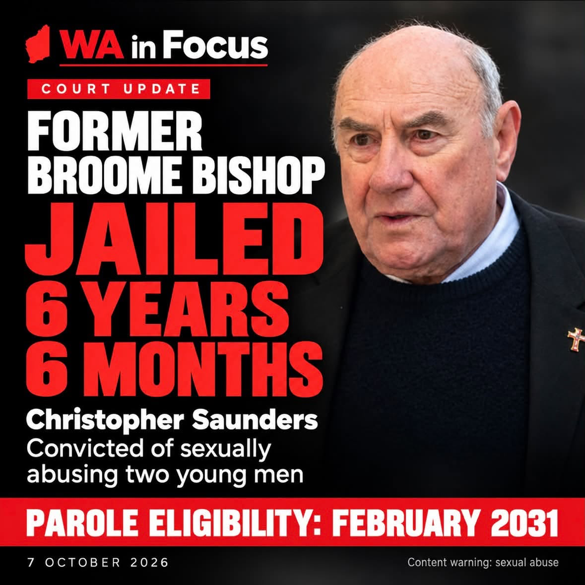 Broome bishop jailed for 6.5 years for sexually abusing two young men