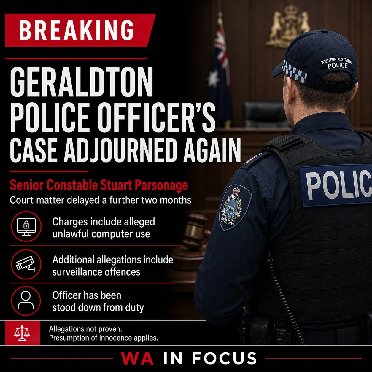 GERALDTON POLICE OFFICER’S CRIMINAL CASE ADJOURNED AGAIN