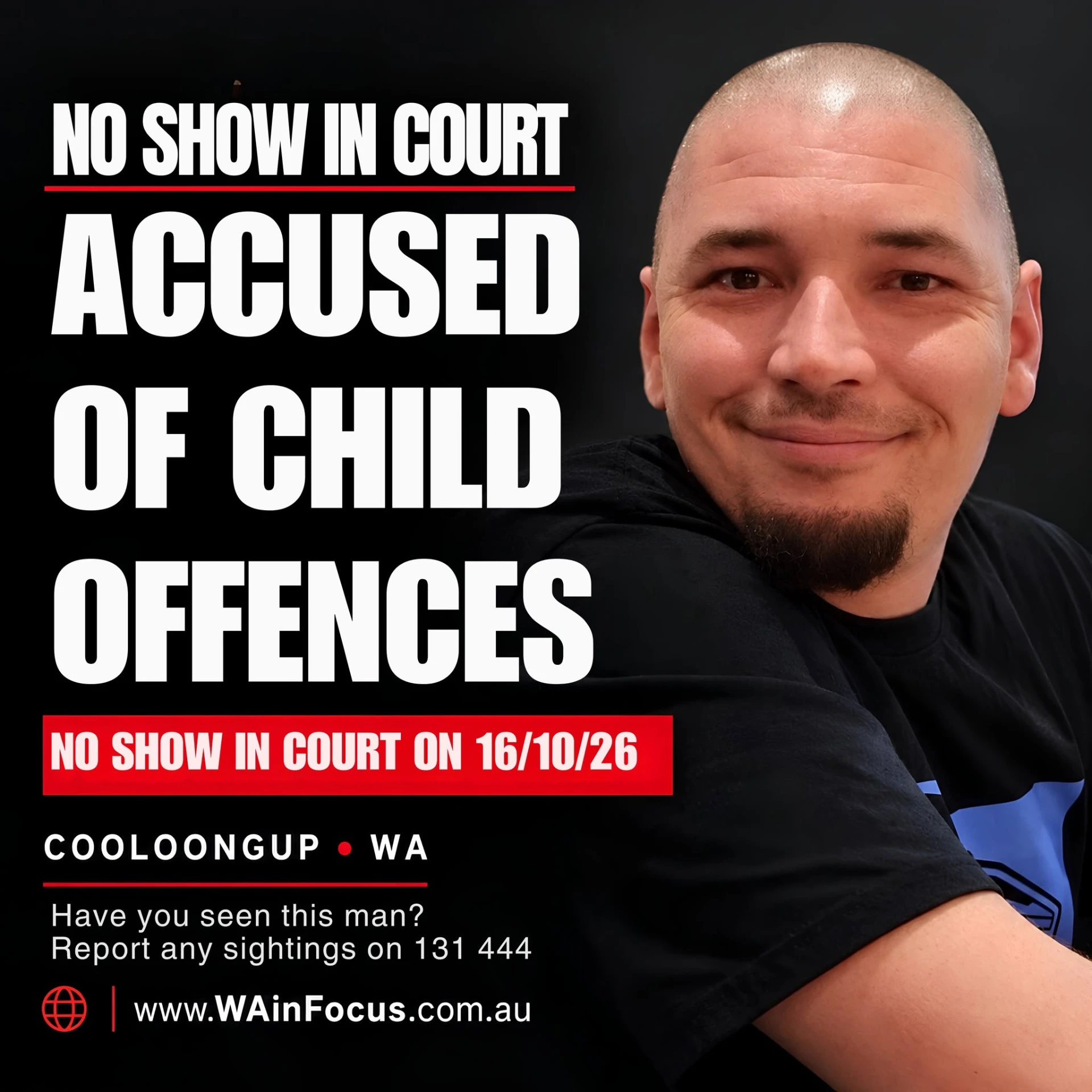 No show at court: search for man facing child exploitation charge